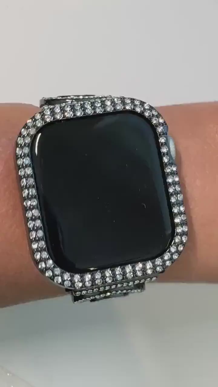 Apple Watch Band 42mm 46mm Black Pave Swarovski Crystal & or Apple Watch Cover Rhinestone Iphone Watch Case 38mm-49mm Series 2-11