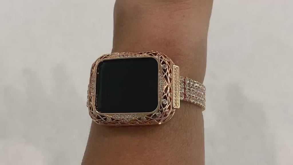 Apple Watch Band Women Rose Gold Swarovski Crystals & or Apple Watch Case 38mm 40mm 41mm 42mm 44mm 45mm Iphone Watch Cover Protector Bling