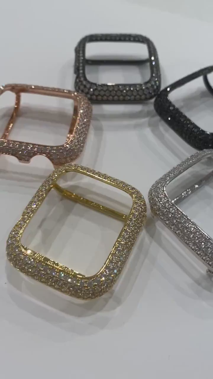 Apple Watch Bezel Cover Gold Metal Pave Lab Diamonds Apple Watch Case Smartwatch Bumper 38mm-49mm Ultra Series 2-9 SE