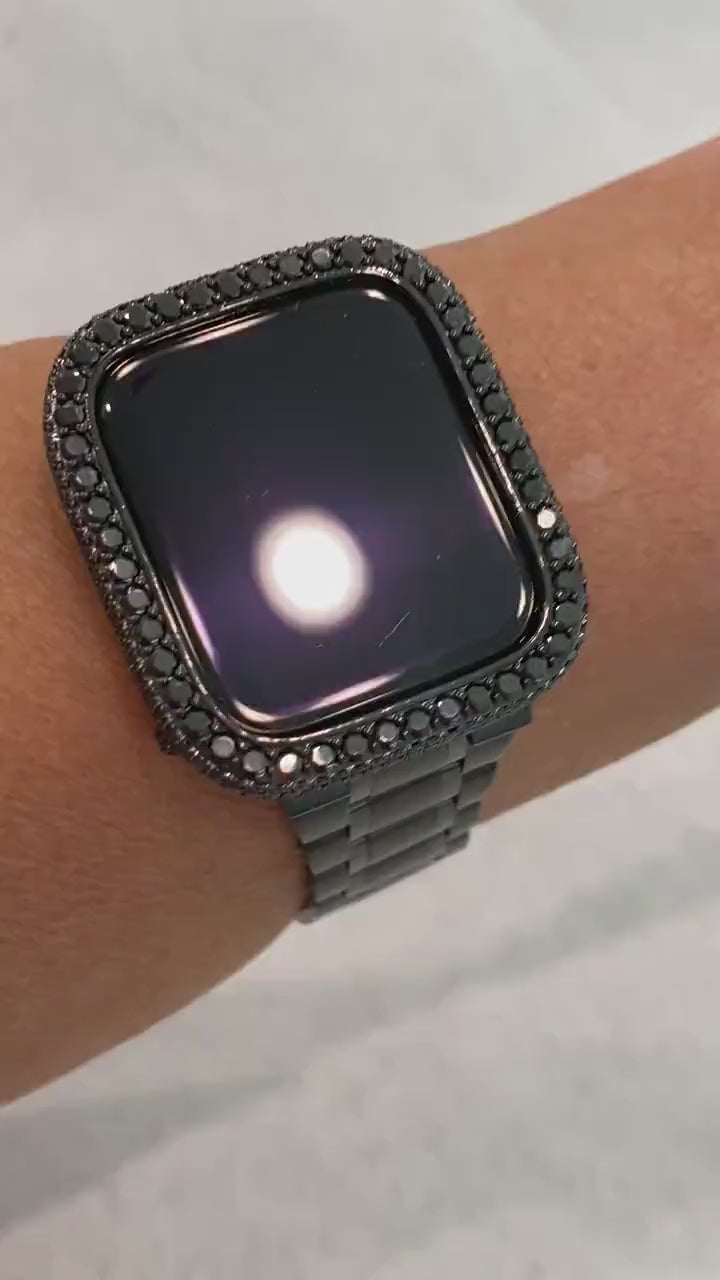 41mm 45mm Apple Watch Band 49mm Ultra Stainless Steel & or Black on Black Apple Watch Cover Lab Diamond Bezel Case Iwatch Candy Series 11