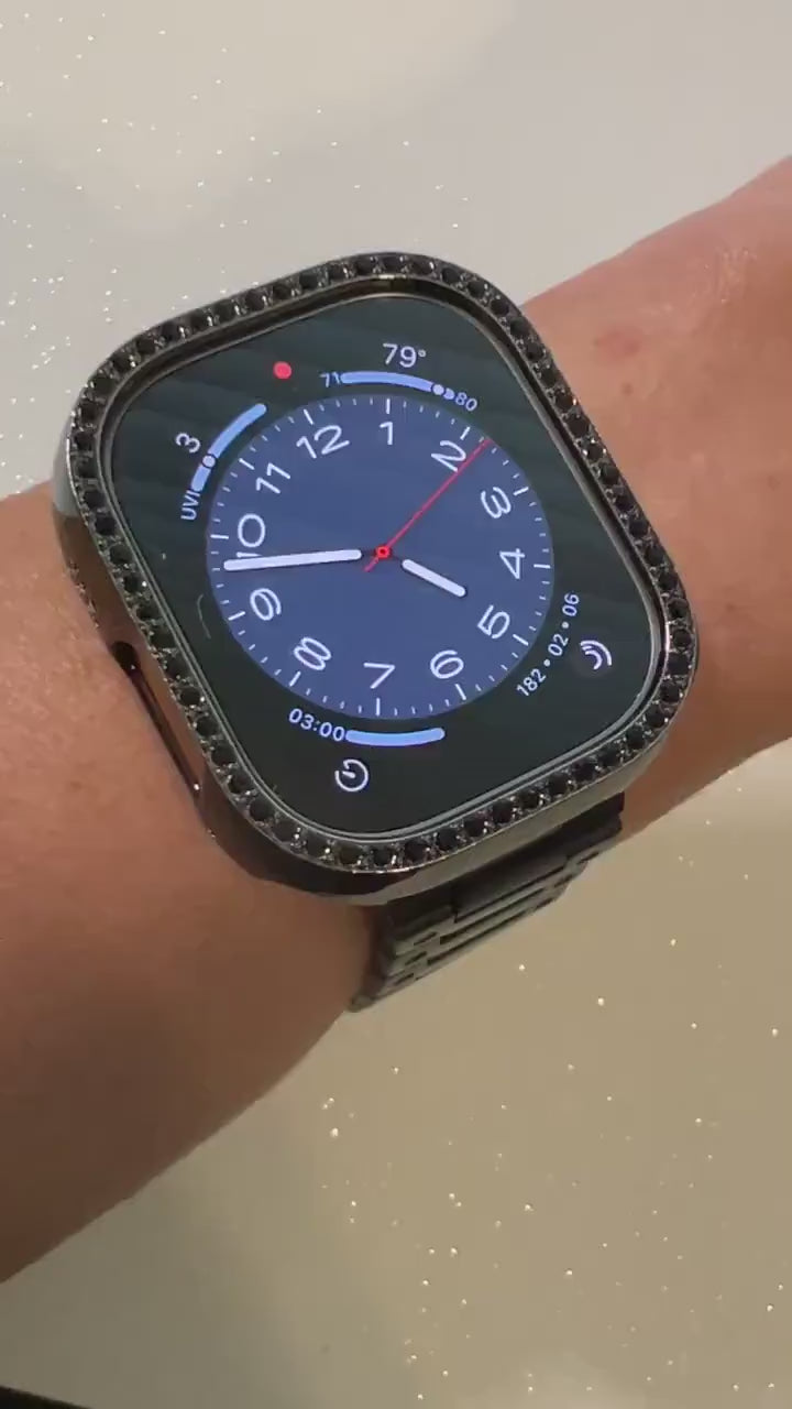 Ultra Black Apple Watch Band 49mm Stainless Steel & or Black Apple Watch Case Crystal Bezel Apple Watch Cover Iwatch Candy Bling