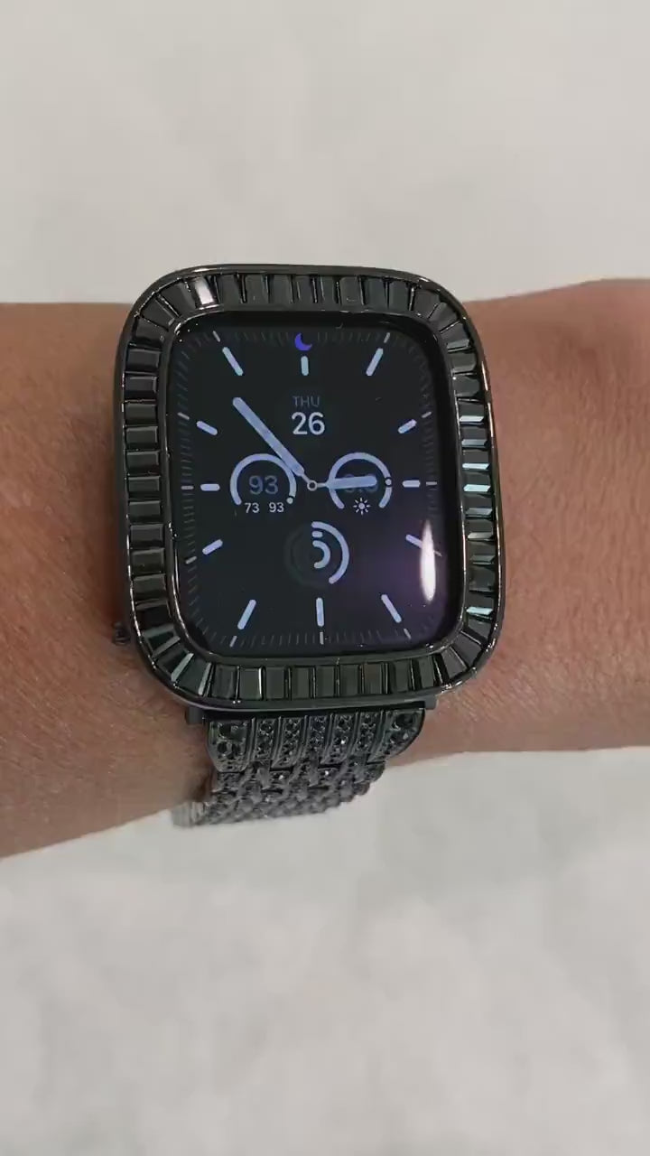 Series 2-10 Apple Watch Band Black on Black Swarovski Crystals & or Apple Watch Cover Lab Diamonds Bezel 38mm-49mm Ultra Bling