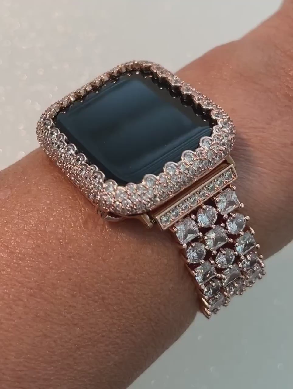 Apple Watch Band Womens Rose Gold Crystals & or Apple Watch Case Lab Diamond Bezel Apple Watch Cover Iwatch Candy Bling 38mm-49mm