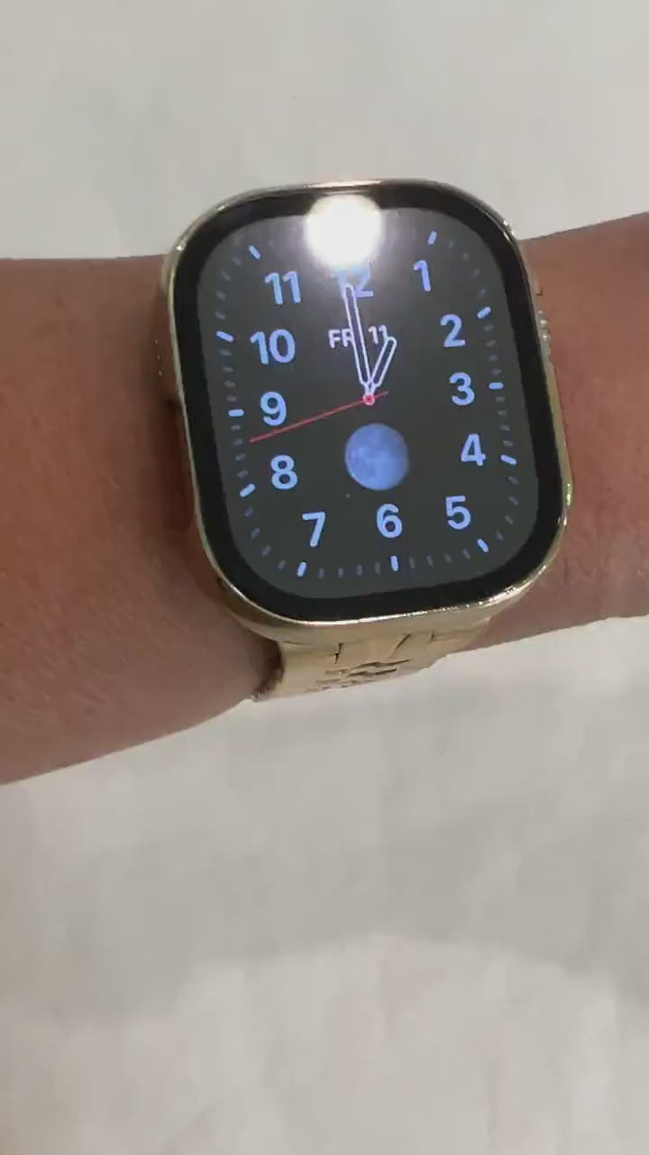 Apple Watch Band Series 10-11 42mm 46mm Gold Stainless Steel & or Apple Watch Cover Protective Tempered Glass 49mm Ultra Iwatch Case