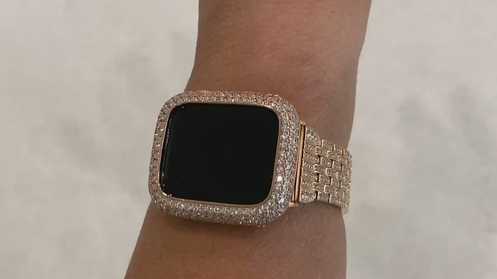 Series 10 Apple Watch Band Stainless Steel Swarovski Crystals & or Rose Gold Apple Watch Cover Lab Diamond Bezel Iwatch Case 38mm-49mm