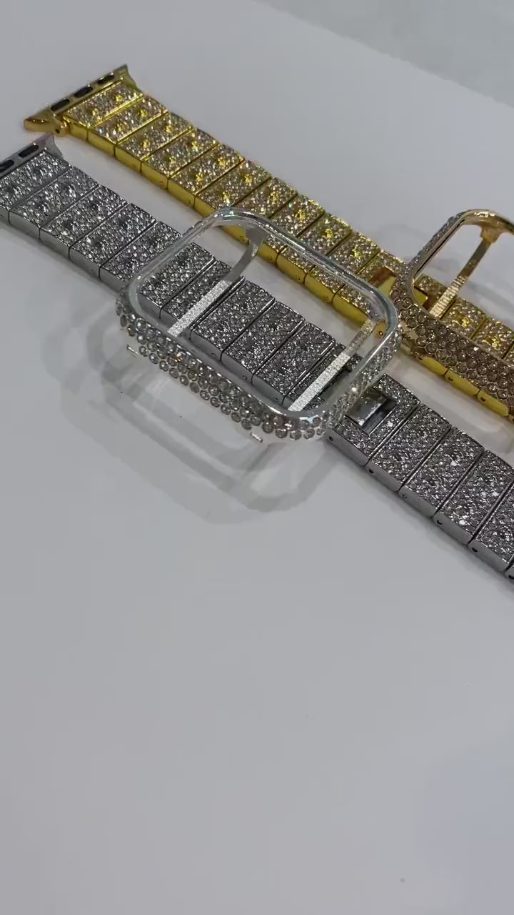 Apple Watch Band Womens 41mm 45mm Silver or Gold High End Crystals & or Apple Watch Bezel for Iphone Watch Bling Iwatch Case