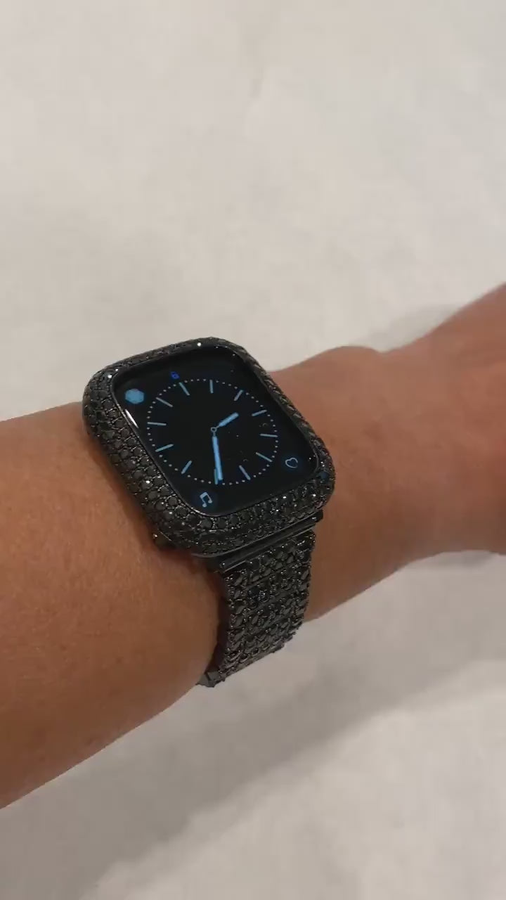 Designer Black on Black Apple Watch Case, Smartwatch Lab Diamond Bezel Apple Watch Cover 38mm-49mm Iwatch Candy Bling Iphone Watch Cover