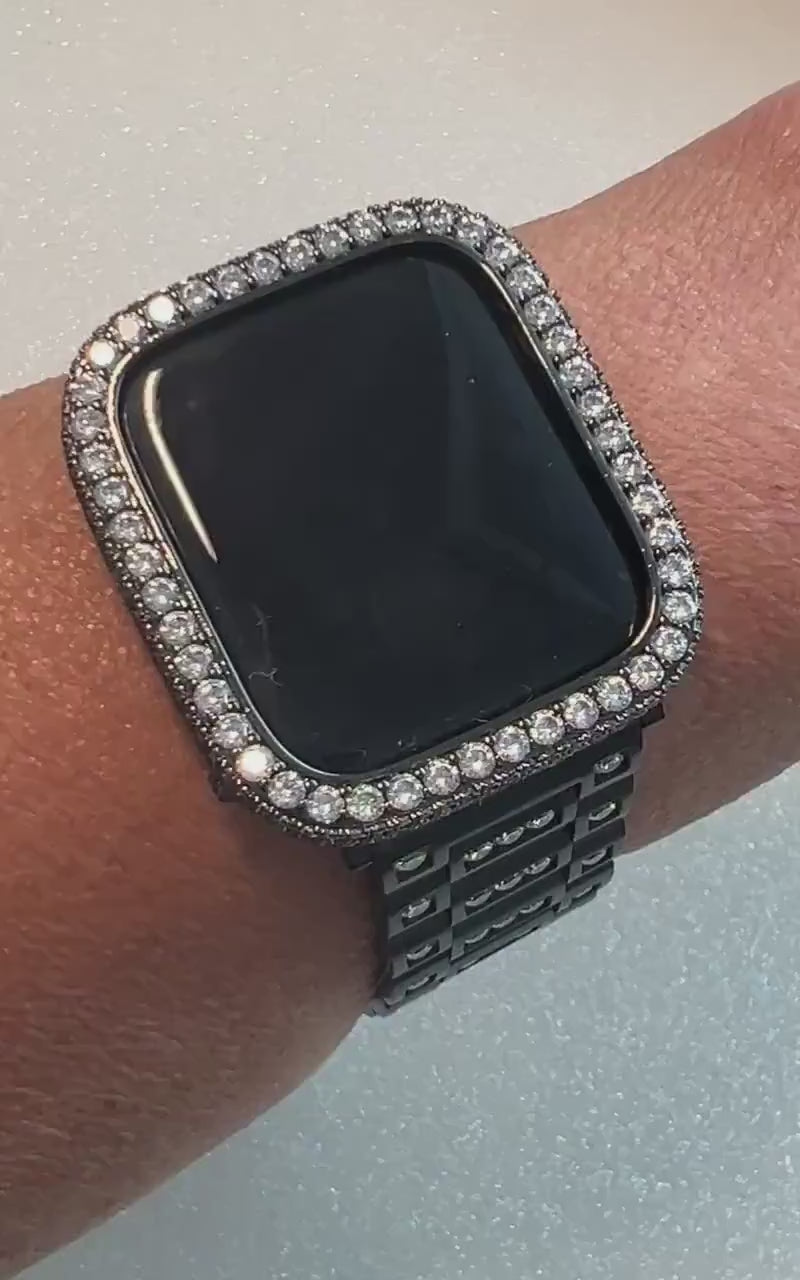 Apple Watch Band Black Swarovski Crystal Stainless Steel  & or Apple Watch Cover Lab Diamond Bezel Apple Watch Case Iwatch Candy Bling 38-49