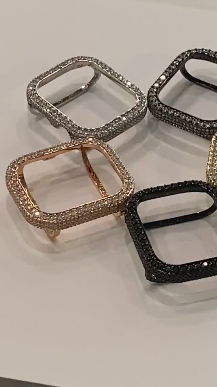 Series 10-11 Black Apple Watch Cover 42mm 46mm Lab Diamond Bezel Crystal Iphone Watch Case Protective Bumper 38mm-49mm Ultra Bling