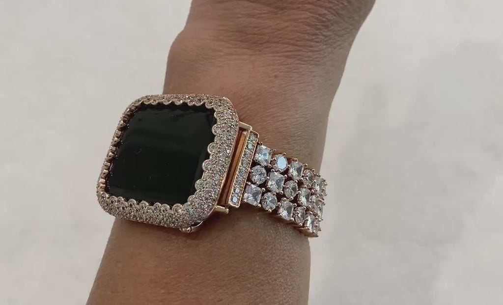 41mm 45mm 49mm Ultra Apple Watch Band Rose Gold Crystals & or Lab Diamond Bezel Cover Smartwatch Bumper Bling 38mm-44mm