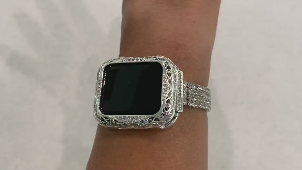 Series 2-11 Apple Watch Band Women Silver Swarovski Crystal 38mm-46mm & or Apple Watch Cover Swarovski Crystal Apple Watch Case Bling