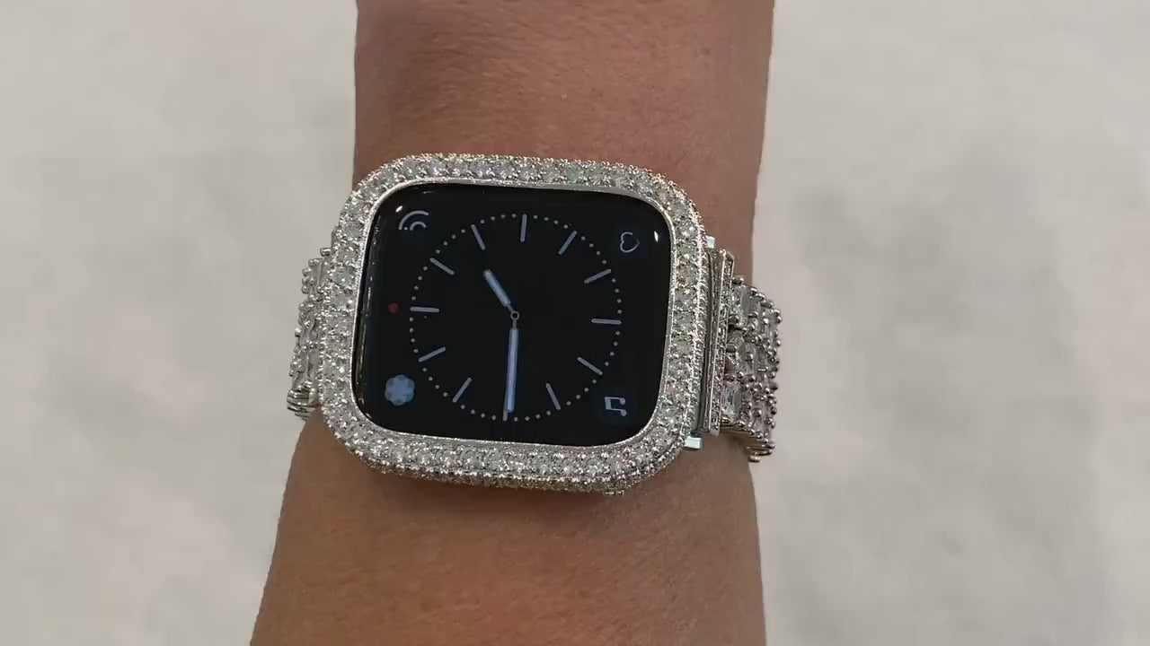 Apple Watch Band 49mm Ultra Silver Swarovski Crystals & or Apple Watch Cover Lab Diamond Bezel Case 38mm-46mm Iwatch Candy Series 10