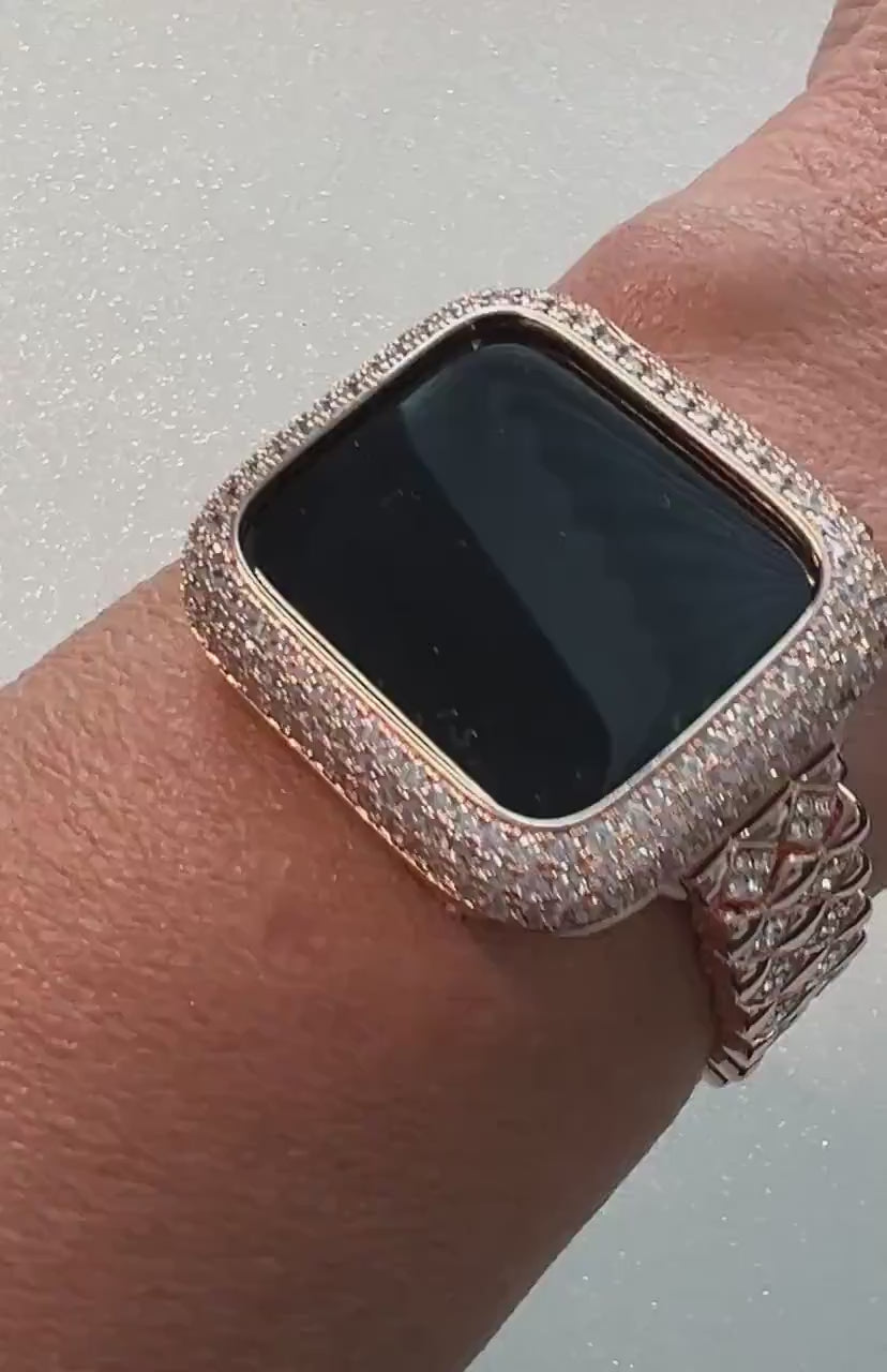 Rose Gold Apple Watch Band Stainless Steel Swarovski Crystals & or Apple Watch Case Lab Diamond Bezel Apple Watch Cover 38mm-49mm Series 10