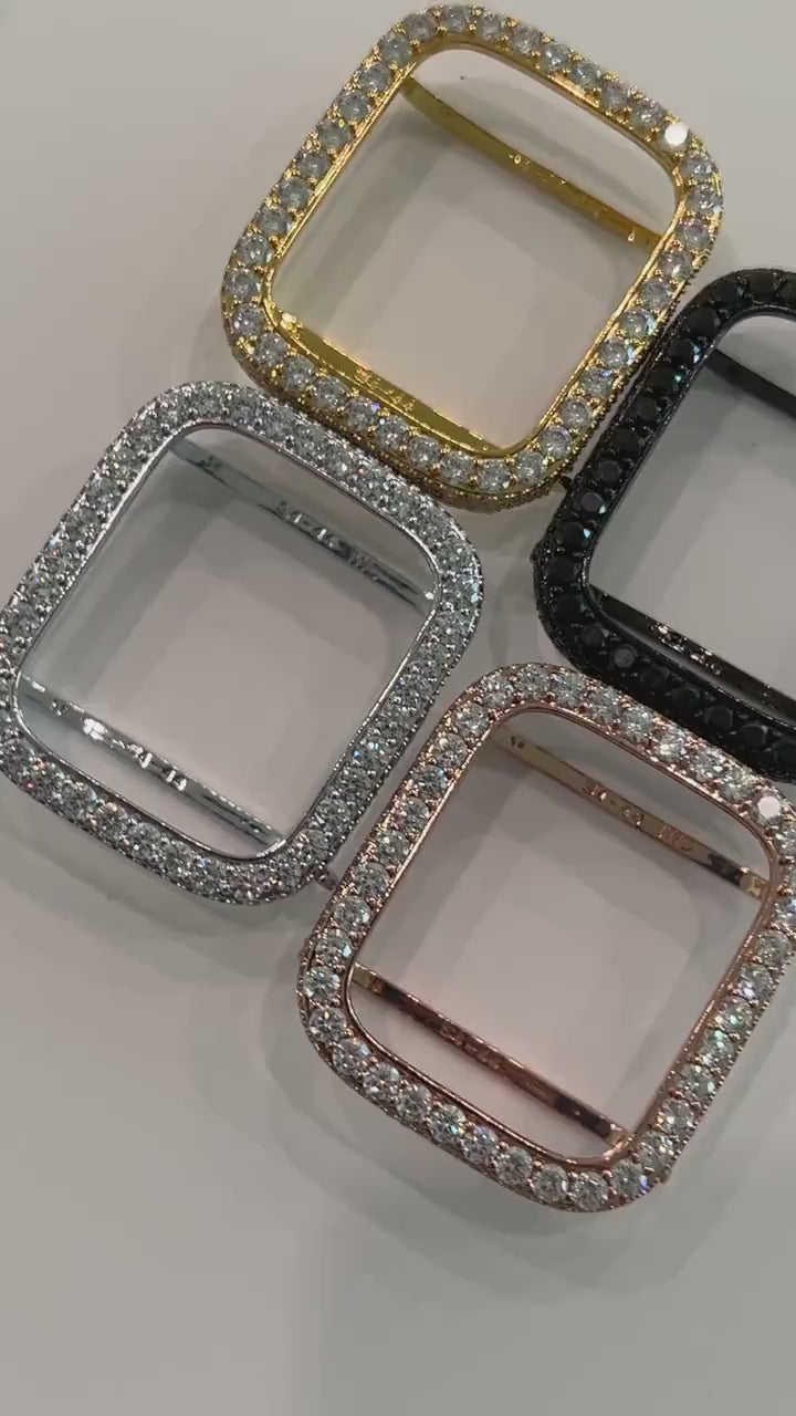 Rose Gold Apple Watch Case 3.5mm Lab Diamond Bezel Apple Watch Cover Bling 38mm to 45mm Series 1-8 Smartwatch Bumper Iwatch Candy