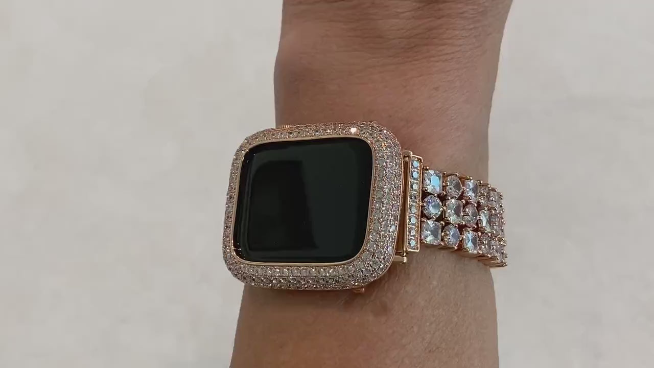 Rose Gold Apple Watch Band Womens Swarovski Crystals & or Apple Watch Cover Lab Diamond Bezel Iphone Watch Case 39mm-49mm Ultra Iwatch Candy