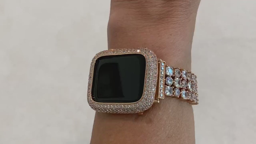 Rose Gold Apple Watch Band Womens Swarovski Crystals & or Apple Watch Cover Lab Diamond Bezel Iphone Watch Case 39mm-49mm Ultra Iwatch Candy