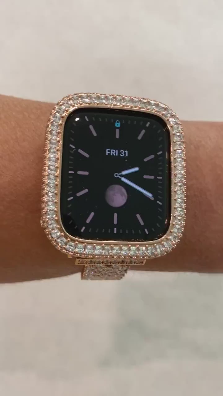 Rose Gold Apple Watch Cover with 2.5mm Square Lab Diamonds Apple Watch Case Smartwatch Bumper Bling 40mm 44mm Iwatch Candy Series 4-6
