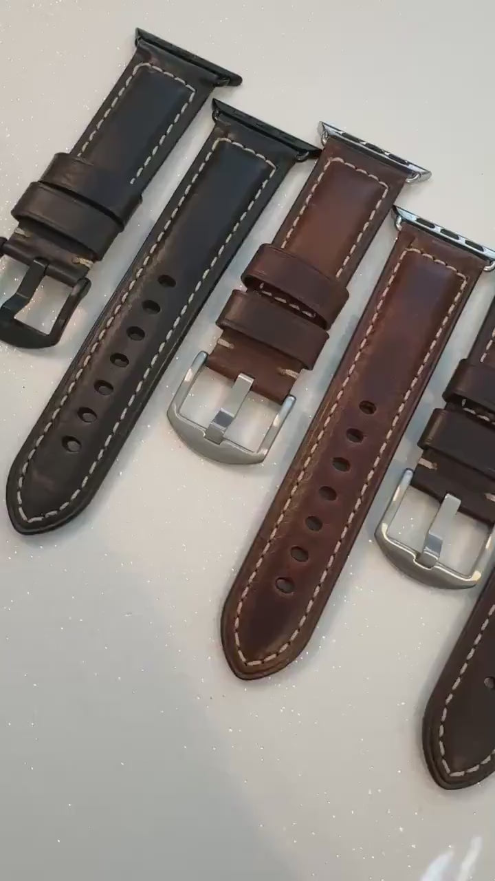 Hand Stitched Leather Apple Watch Band Mens Black, Tan-Brown, Dark Brown, Apple Watch Straps 42mm 44mm 45mm 46mm 49mm Iphone Watch Band