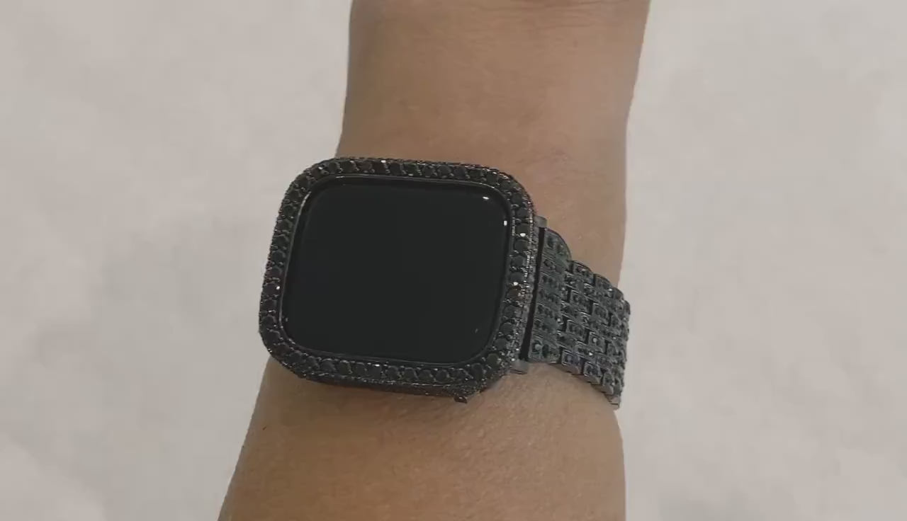 Black Apple Watch Band 49mm Ultra 41mm 45mm  Crystals & or Apple Watch Cover Lab Diamond Bezel 38mm-49mm Smartwatch Bumper Bling