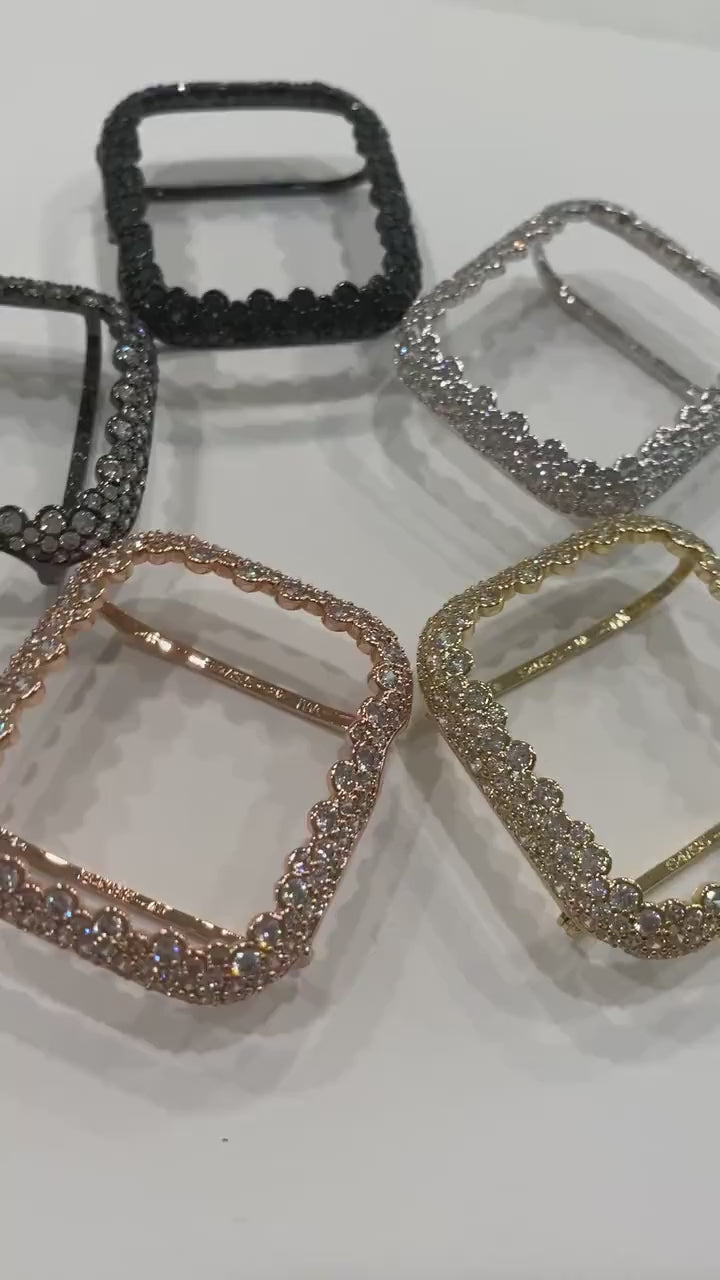Apple Watch Cover 41mm 45mm 49mm Ultra Silver Lab Diamond Bezel Case 38mm 40mm 42mm 44mm Smartwatch Bumper Bling Series 2-9
