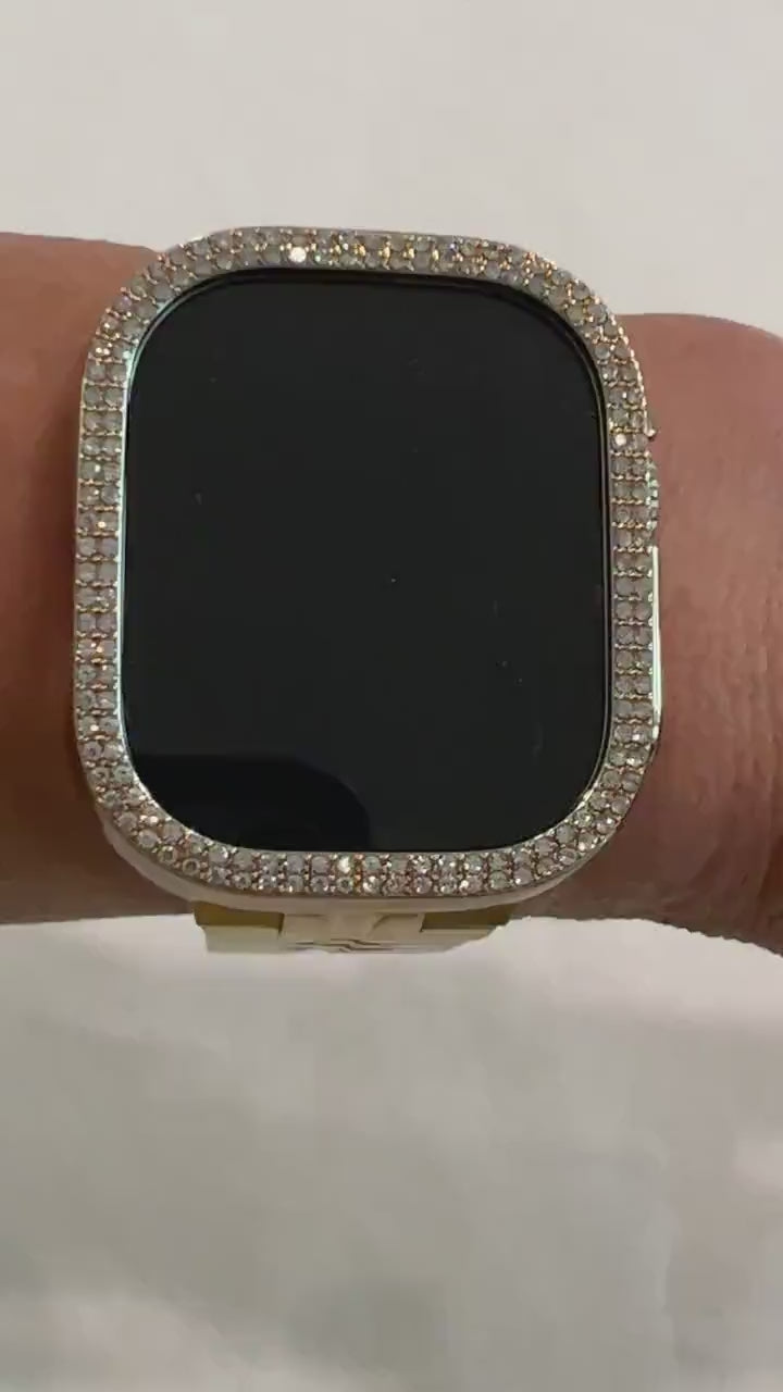 Series 11 Apple Watch Case 42mm 46mm Gold Metallic Bezel Swarovski Crystals Apple Watch Cover for Iphone Watch 38mm-49mm Iwatch Candy Bling