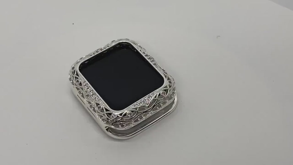 Silver Apple Watch Cover Womens Swarovski Crystals 38mm-46mm Iphone Watch Case Series 10-11 Iwatch Candy Bling