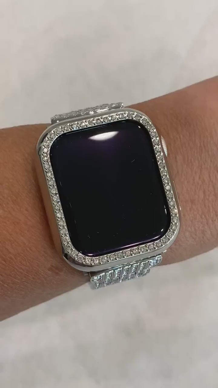 41mm 45mm 49mm Apple Watch Band Series 7-8 Ultra Silver Swarovski Crystals & or Apple Watch Case Bling for Iphone Watch Iwatch Candy