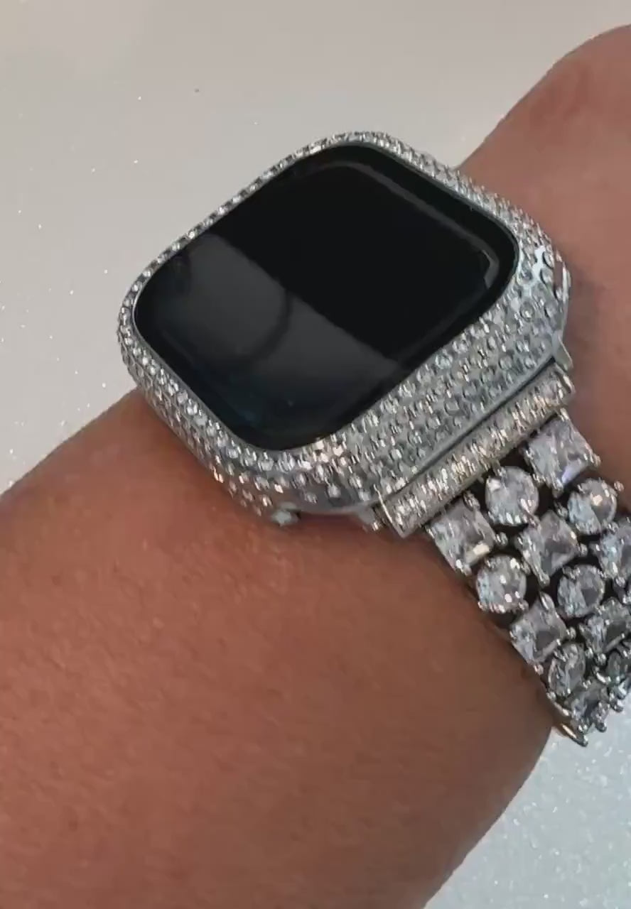 Series 10 Apple Watch Band Woman Silver Swarovski Crystal & or Apple Watch Cover Crystal Apple Watch Bezel 41mm42mm 45mm 46mm 49mm Protector