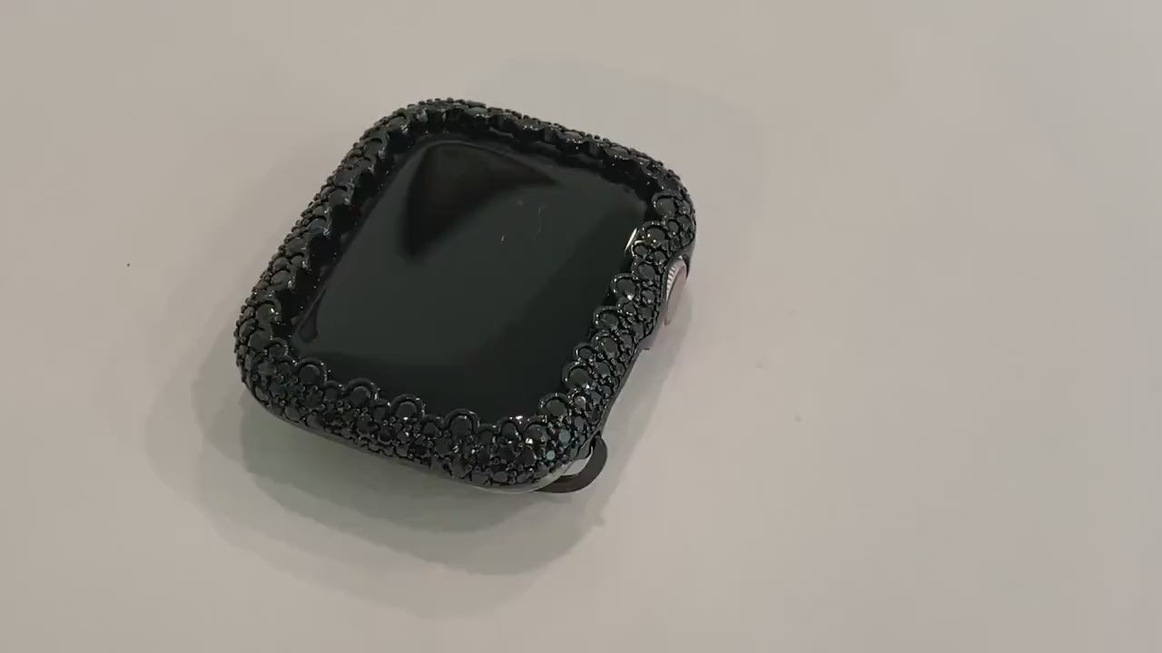 Black on Black Apple Watch Cover 42mm 46mm Series 10 Apple Watch Case Lab Diamond Smartwatch Bumper 38-44mm Series 2-11 Gift for her