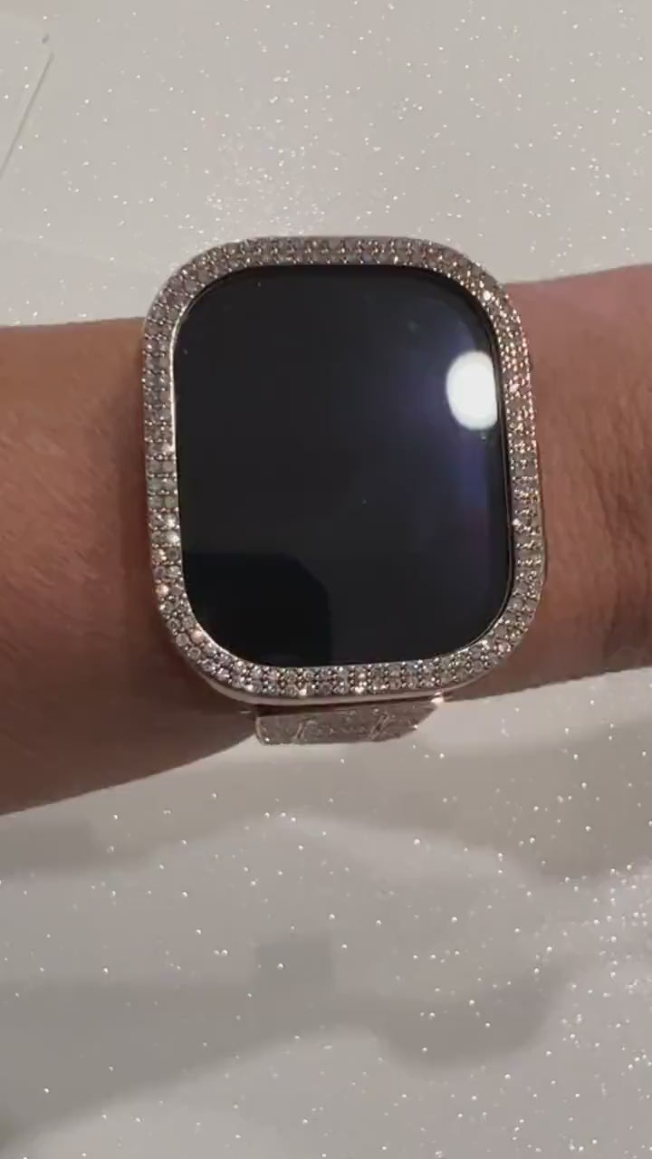 Apple Watch Cover Rose Gold Series 10-11 Swarovski Crystals 38mm-49mm Series Apple Watch Face Protector for Iphone Watch Apple Watch Bezel