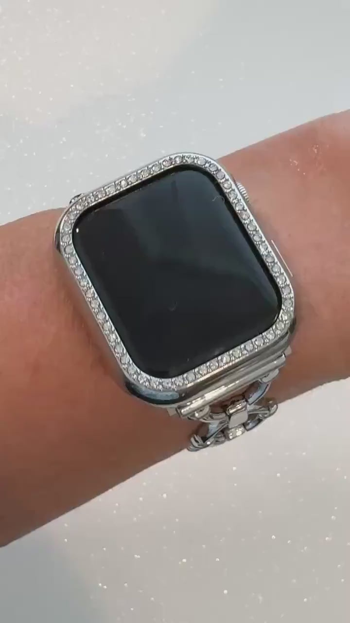 Series 10-11 Apple Watch Band 42mm 46mm 49mm White Gold & or Silver Swarovski Crystal Apple Watch Case IWatch Protective Iwatch Cover Bling