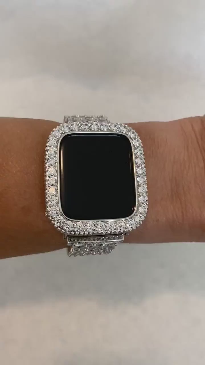 Series 2-9 Apple Watch Band Silver Swarovski Crystals & or Apple Watch Cover Lab Diamond Bezel Cover 38mm 40mm 41mm 42mm 44mm 45mm