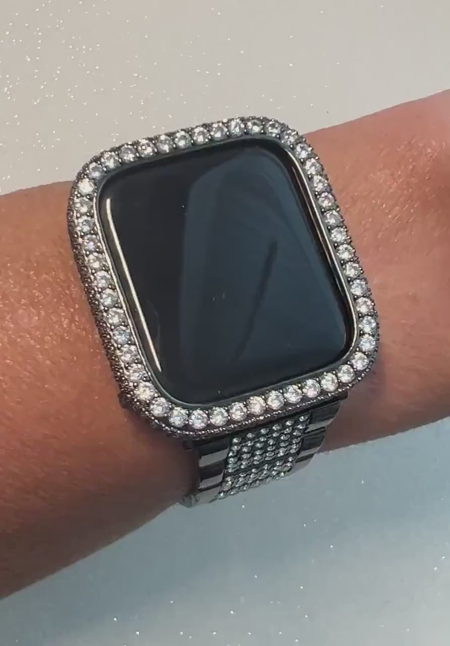Black Apple Watch Band Swarovski Crystals Stainless Steel & or Apple Watch Case Lab Diamond Apple Watch Cover Iwatch Candy 38-49mm Series 11