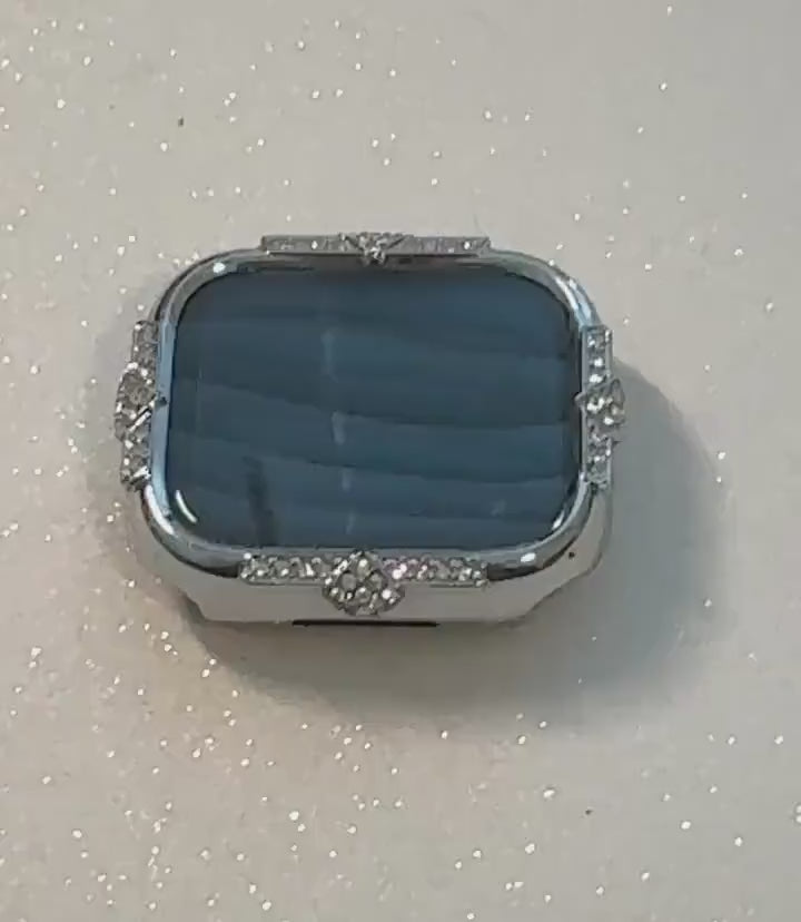 Series 11 Apple Watch Cover Silver Screen Protector Women Swarovski Crystal Apple Watch Case Tempered Glass Iphone Watch Case 42mm 46mm