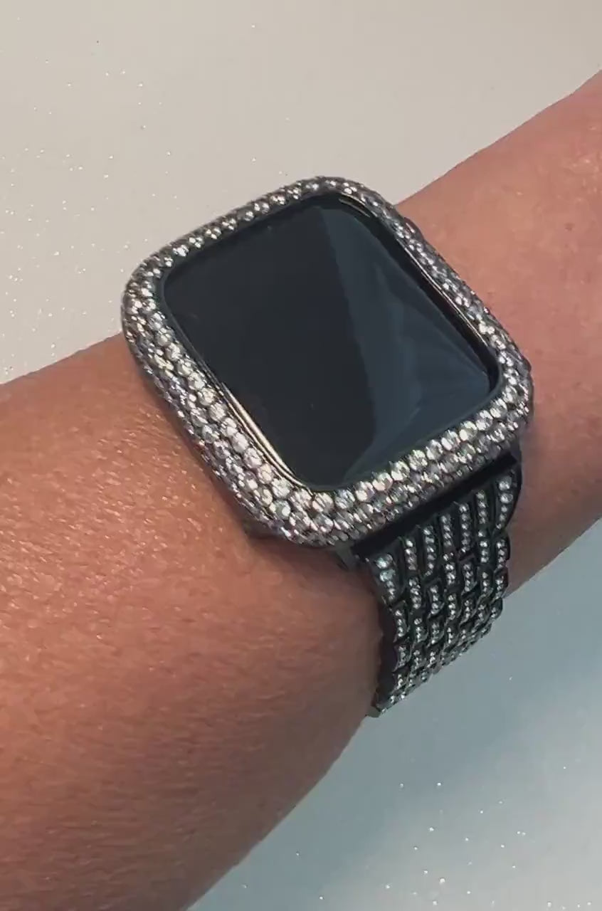 Black Apple Watch Band 49mm Ultra  Crystals & or Apple Watch Cover Lab Diamond Bezel Apple Watch Case 38mm-49mm Iwatch Candy Bling Series 11