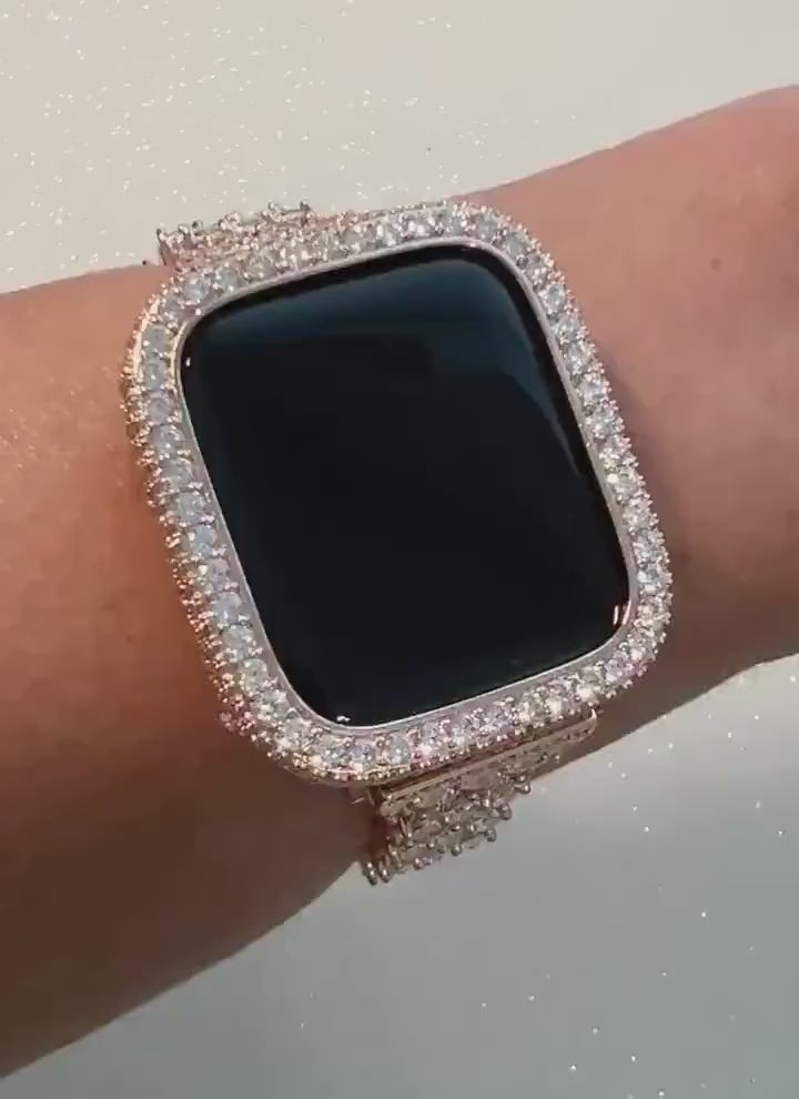 Apple Watch Band Women Rose Gold Swarovski Crystals & or Apple Watch Case Lab Diamond Bezel Apple Watch Case Iwatch Candy Bling 38-49mm