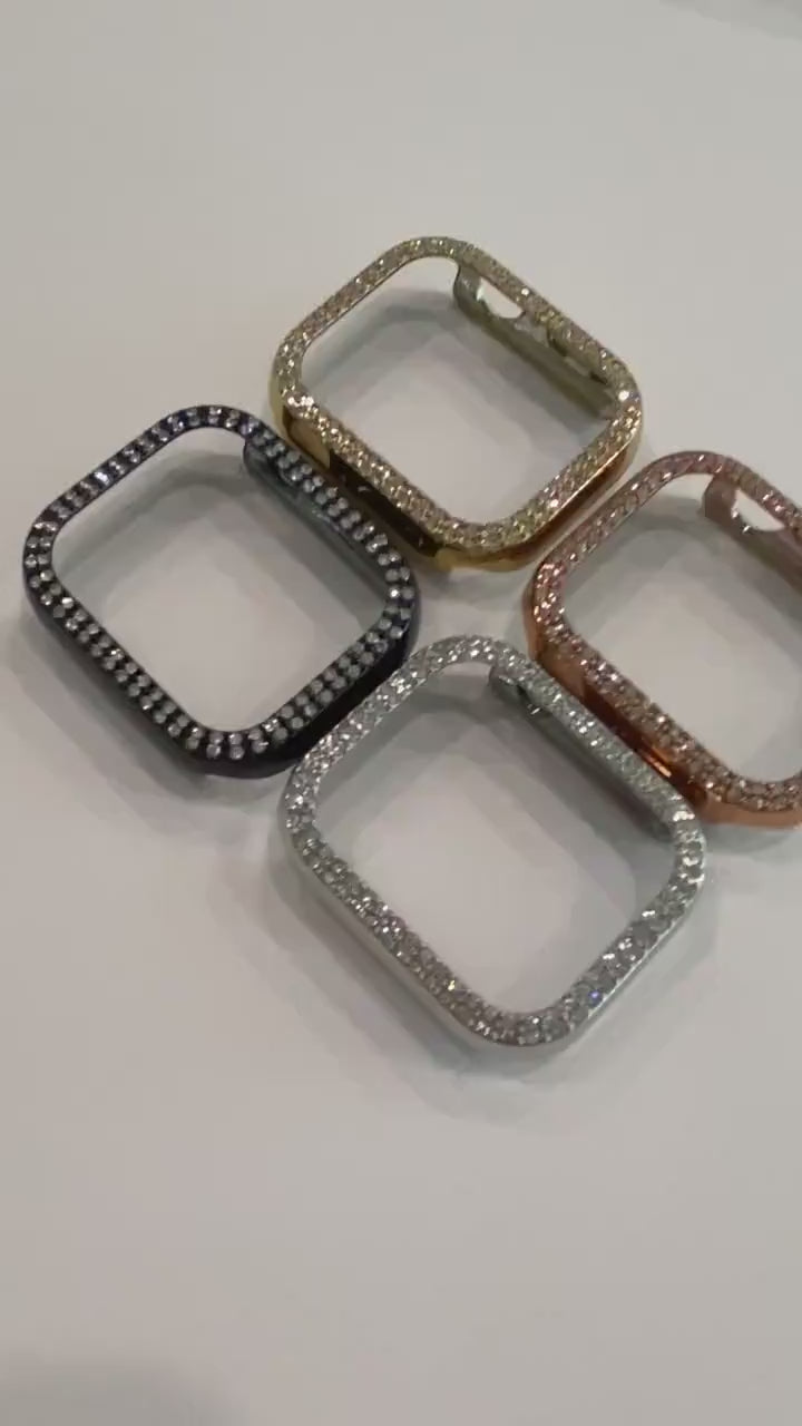 Yellow Gold Crystal Apple Watch Case Swarovski Crystals Bling Iphone Watch Case 38mm-49mm Series 10-11