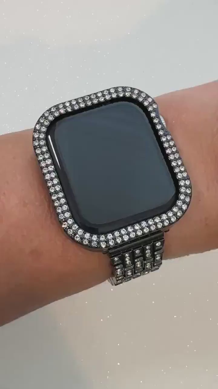 Series 10-12 Apple Watch Band 42mm 46mm Black Swarovski Crystal & or Apple Watch Cover Rhinestone Iphone Watch Case 38mm-49mm Iwatch Candy