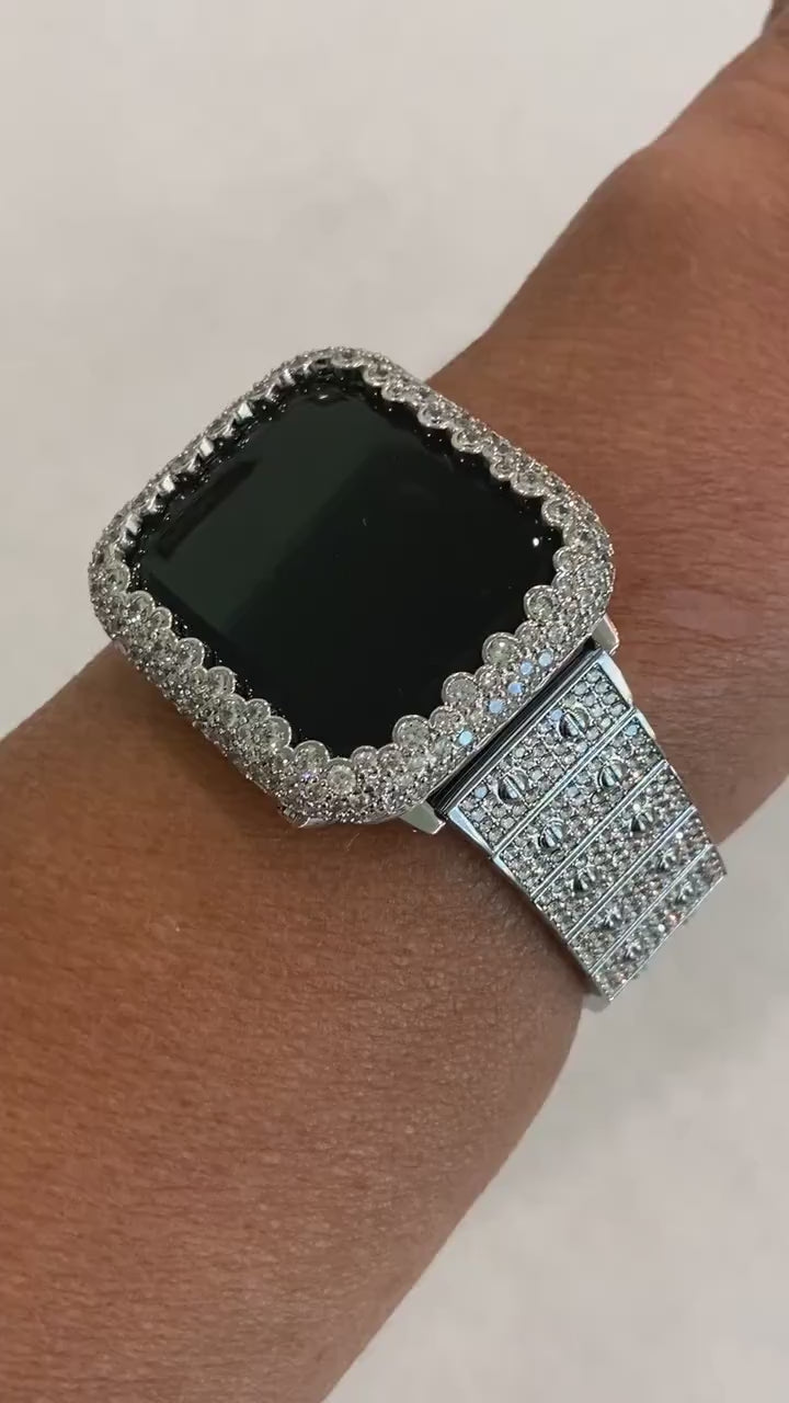 Silver Apple Watch Band Swarovski Crystal 38mm 40mm 41mm 42mm 44mm 45mm 46mm 49mm Ultra & or Apple Watch Case Lab Diamond Bezel Cover Bling