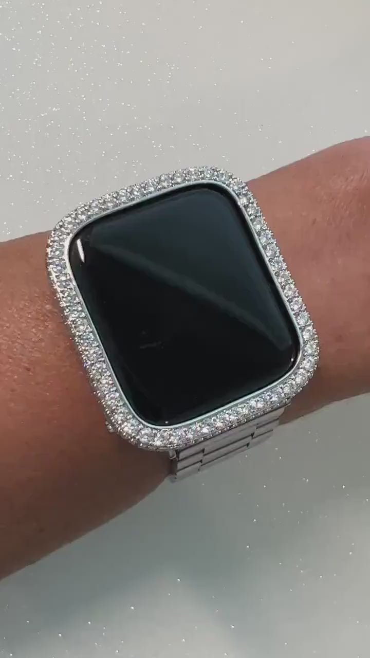 49mm Ultra Apple Watch Band Silver Stainless Steel & or Apple Watch Case 2.5mm Lab Diamond Bezel Cover 38mm-45mm Iwatch Candy Series 10-11