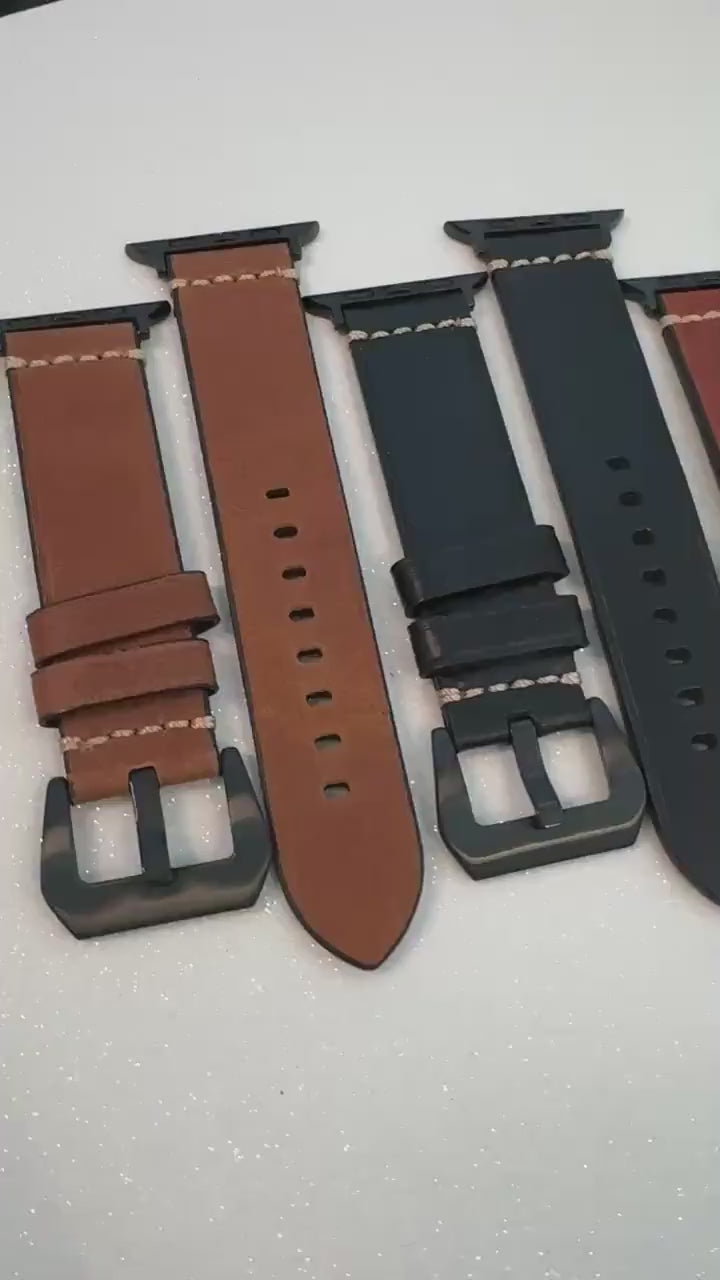 Leather Apple Watch Band Mens Black, Tan-Brown, Dark Brown Hand Stitched, Apple Watch Straps 42mm 44mm 45mm 46mm 49mm Iphone Watch Band
