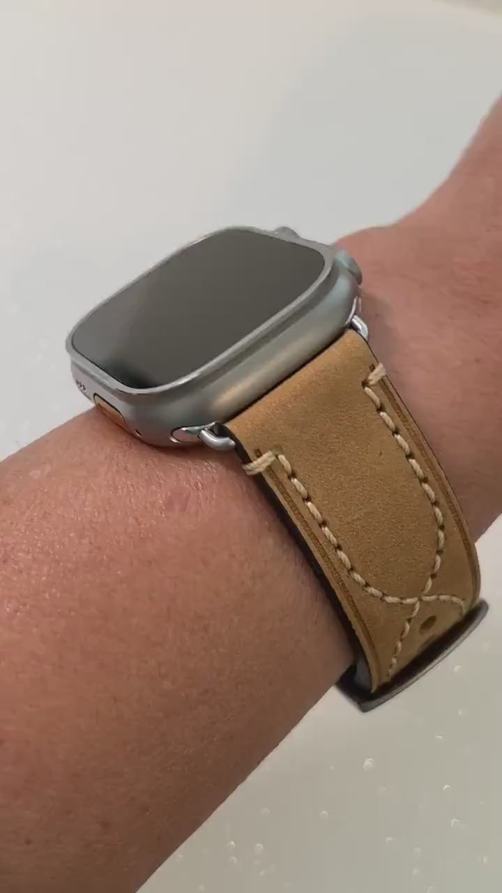 Series 10 Bold Tan Hand Stitched Leather Apple Watch Band 49mm Ultra Rugged Brown Wide Apple Watch Straps Iwatch Candy 42mm 44mm 46mm