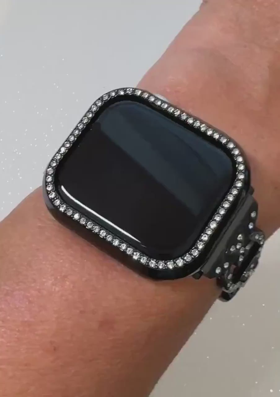 Series 11 Apple Watch Band 42mm 46mm Black Swarovski Crystal 41mm 46mm & or Apple Watch Cover Rhinestone Iphone Watch Case 49mm Ultra