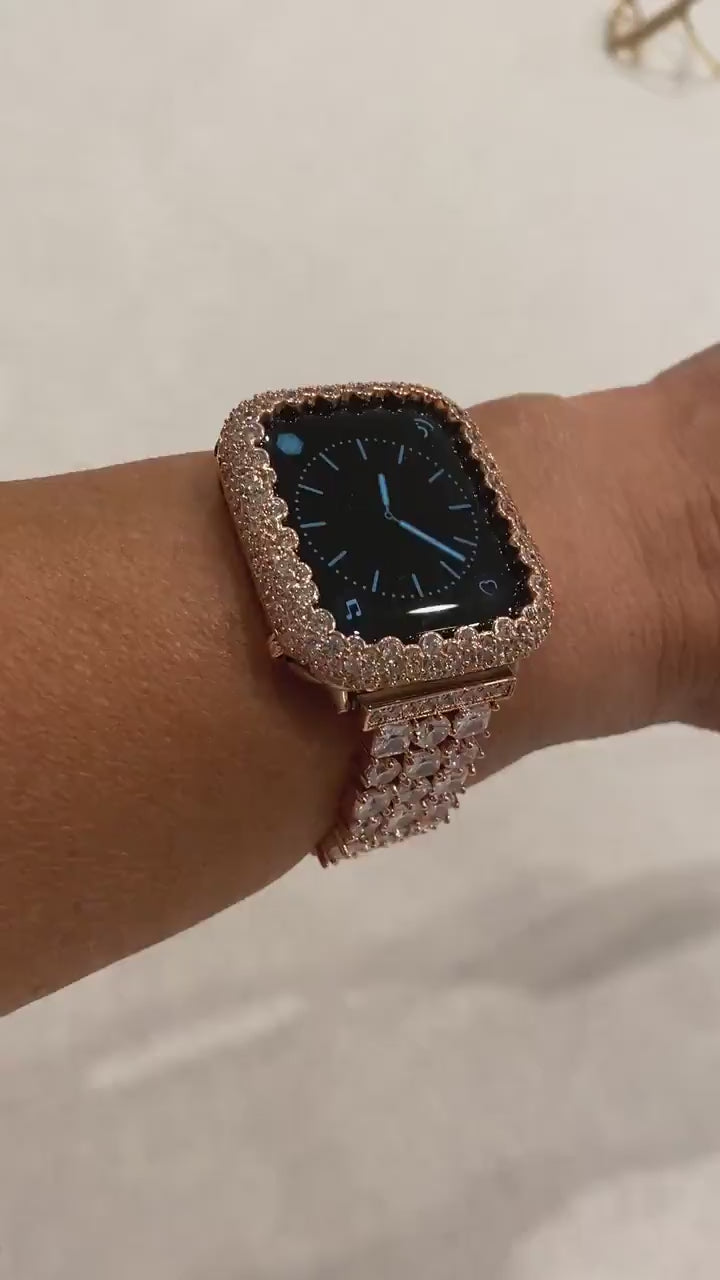 Apple Watch Band 41mm 45mm 49mm Ultra Swarovski Crystals Rose Gold & or Apple Watch Case Lab Diamond Bezel Apple Watch Cover Iwatch Candy