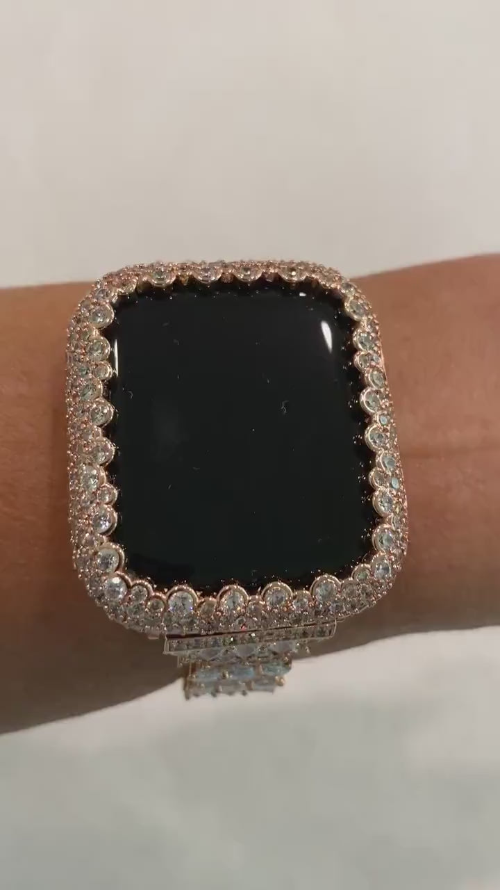 Boho Bride Apple Watch Band 38mm Rose Gold Swarovski Crystal & or Apple Watch Case Lab Diamond Bezel Iphone Watch Case Womens Bling