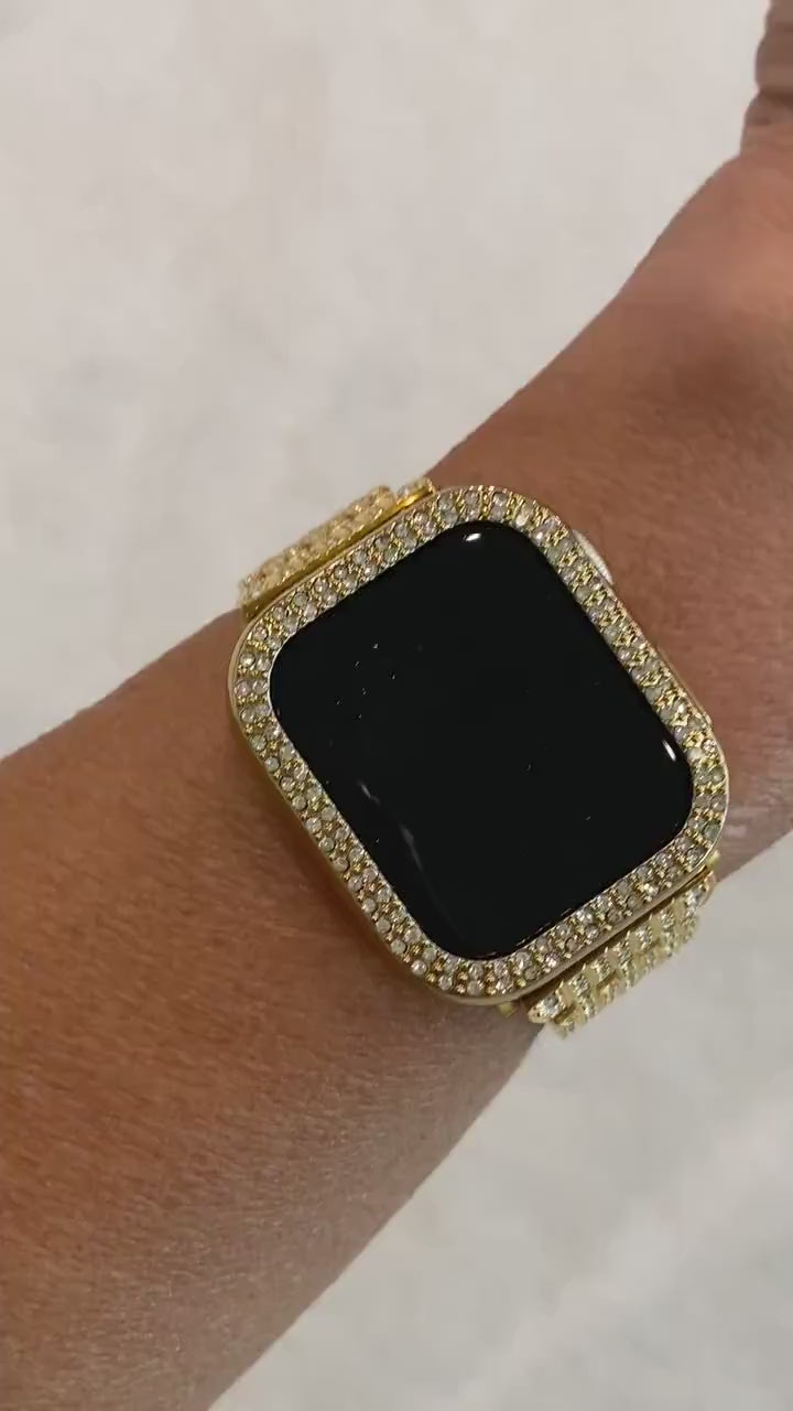 Series 2-11 Apple Watch Band Gold Ultra 49mm Swarovski Crystals & or Lab Diamond Bezel Cover 38mm-45mm Smartwatch Bumper Iwatch Candy Bling