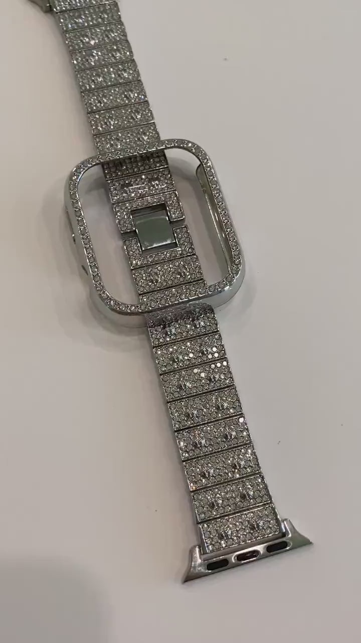 Series 10 Apple Watch Band Silver 41mm 42mm 45mm 49mm Ultra & or Swarovski Crystal Apple Watch Case For Iphone Watch Protective Apple Face