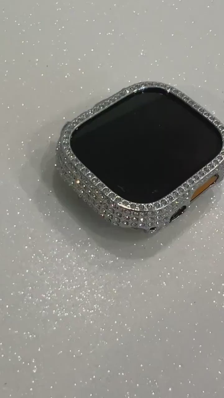 Apple Watch Cover 49mm Ultra Silver Swarovski Crystals Apple Watch Case Smartwatch Bumper Series 1 or 2 Iwatch Candy Bling Gift for her him