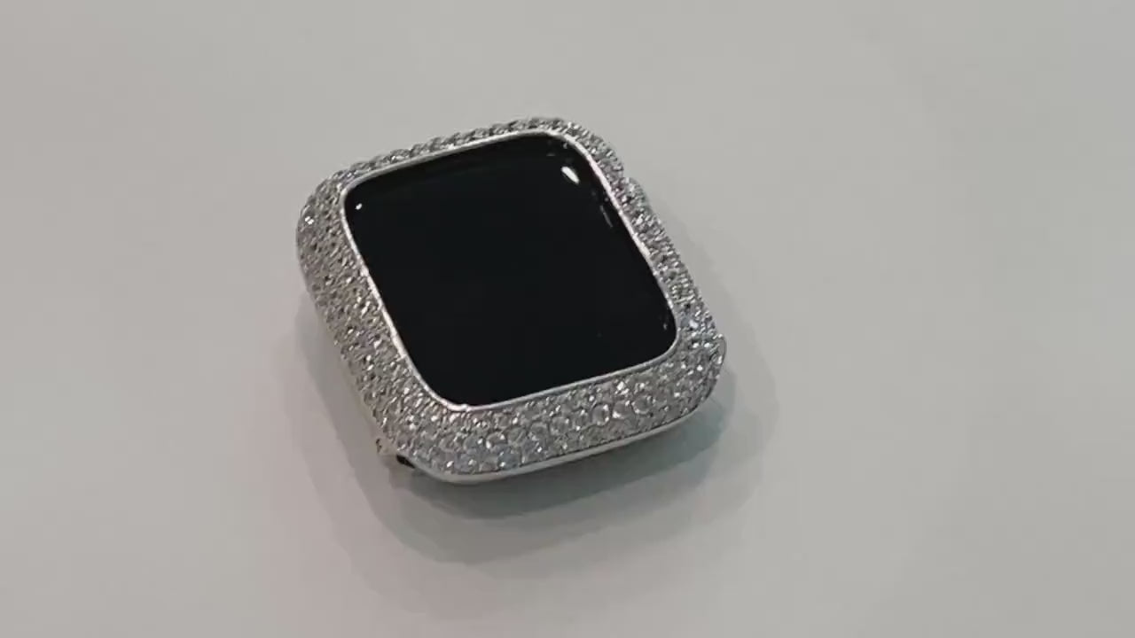 Silver Apple Watch Cover Pave Lab Diamond Bezel 38mm 40mm 41mm 42mm 44mm 45mm 46mm 49mm Iphone Watch Case Smartwatch Bumper Bling