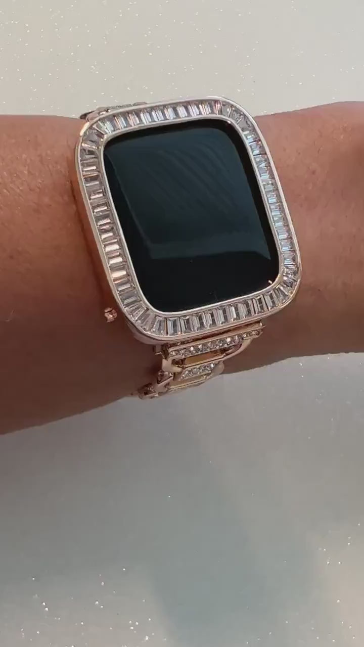 Series 10-11 Rose Gold Apple Watch Band Bracelet Iphone Watch Swarovski Crystals & or Apple Watch Case Lab Diamond Baguettes 38mm-46mm